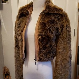 Soft brown bronze faux fur cropped jacket